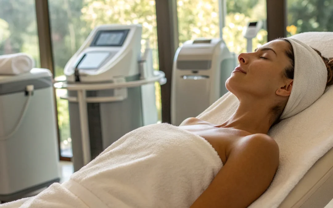 Woman at a clinic for the best non-surgical stomach fat removal treatment.